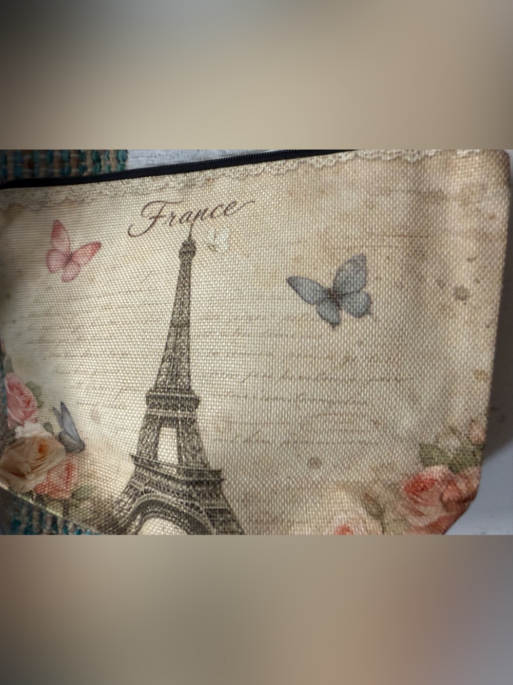 Eiffel Tower Floral Butterfly Canvas Pouch
